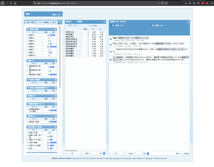 Screenshot of NINJAL Corpus for Japanese website
